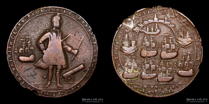 Gran Bretaña. Captura de Porto Bello 1739. Almirante Edward Vernon. Cu; 36.0mm; ...