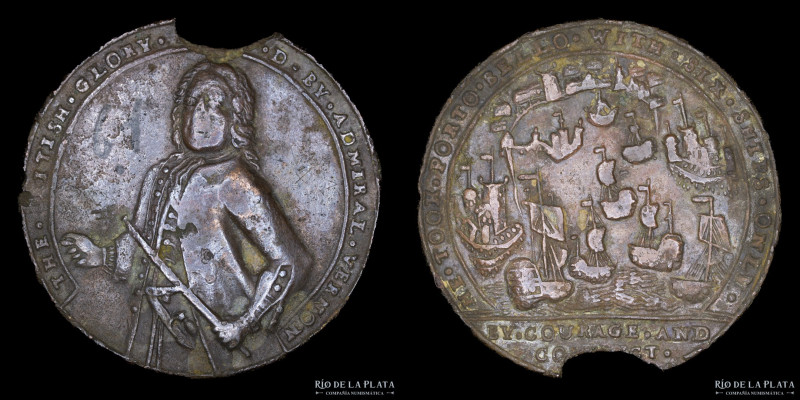 Gran Bretaña. Captura de Porto Bello 1739. Almirante Edward Vernon. Cu; 37.0mm; ...