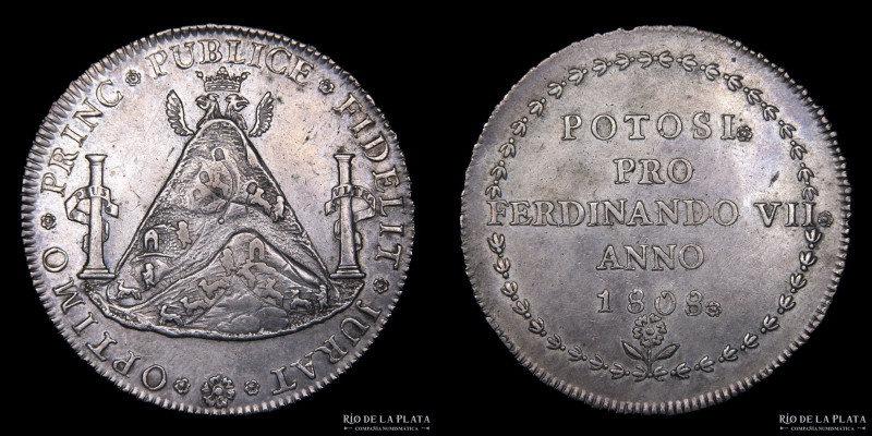 Potosí. Medalla de Proclamación 1808 de Fernando VII. AG.875, 39.5mm; 26.99g. A:...