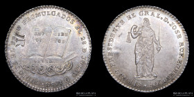 Peru. 2 Reales 1852. Proclama Constitucional. Resello JR. Plata