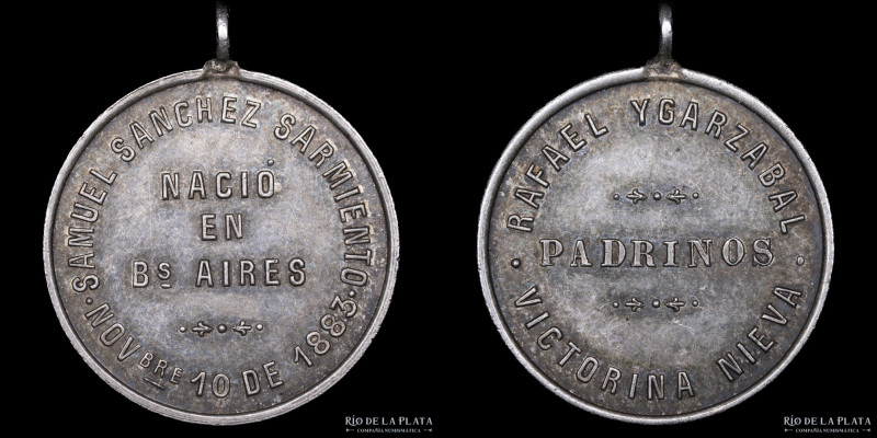 Argentina. 1883. Bautismo. Samuel Sanchez Sarmiento. Plata; 23mm; 6.23g. (XF)
E...