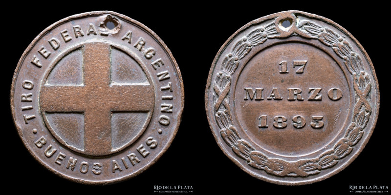 Argentina. Tiro. TIro Federal Argentino. Buenos Aires 1895. Cu; 30mm; 13.8g (VF)...