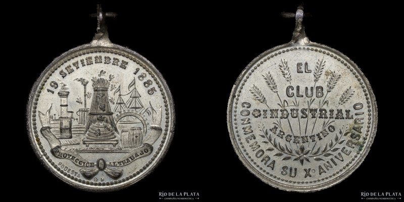 Argentina. 1885. X Aniversario del Club Industrial Argentino. Metal plateado; 27...