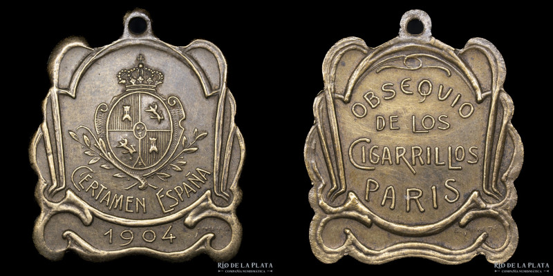 Argentina. 1904. Certamen España. Publicidad de Cigarrillos París. Bronce; 33x27...