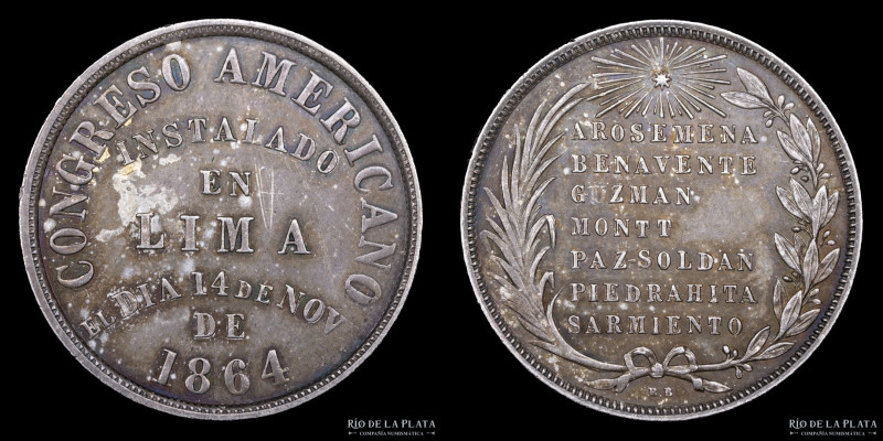 Perú. Medalla. 1864. Congreso Americano. Lima.AG.900; 24mm; 5.98g. Congreso de M...