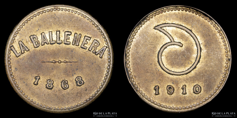 Argentina. Ficha. 1868-1910. Estancia La Ballenera. Miramar. Bronce; 30mm; 8.88g...