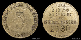Argentina. Ficha. Forestal. 5 Centavos 1910. Argentine Quebracho Co. Tartagal
