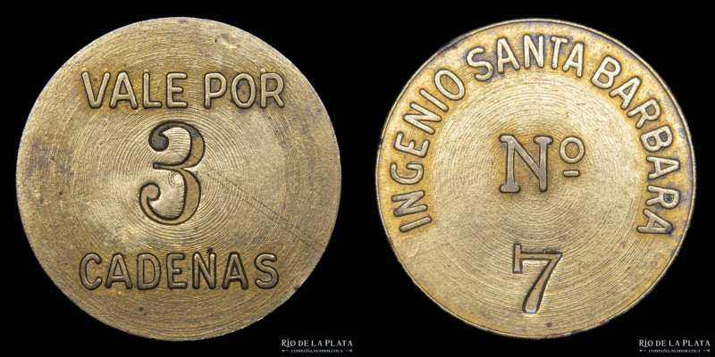 Argentina. Ficha. Ingenio. Valor 3 Cadenas. Santa Bárbara. Númerada con Nº7. Agu...