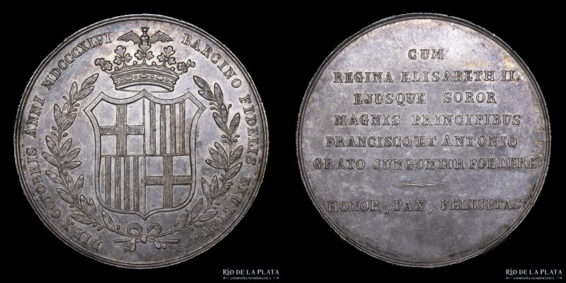 España. 1846. Isabel II. Boda Real. Barcelona. Plata; 37mm; 28.05g. (UNC)
Estim...