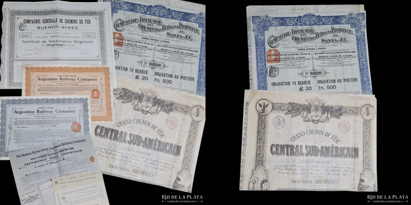 Argentina. Acciones. Lote de acciones ferroviarias y prospecto. Incluye Santa Fe...