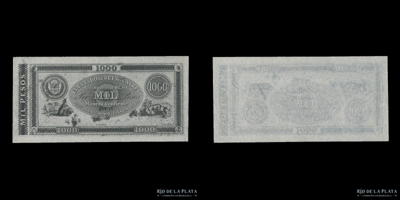 Argentina. Estado de Buenos Aires. 1000 Pesos 1856. Pick S423; Bauman BA-76rp R....