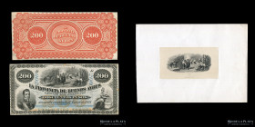 Buenos Aires. Proof 200 Pesos 1869 + viñeta. Pick S493