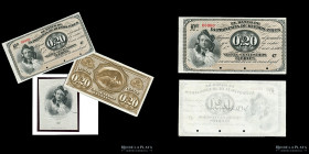 Buenos Aires. Proof 20 Centesimos Fuertes 1873 + viñeta. Pick S502