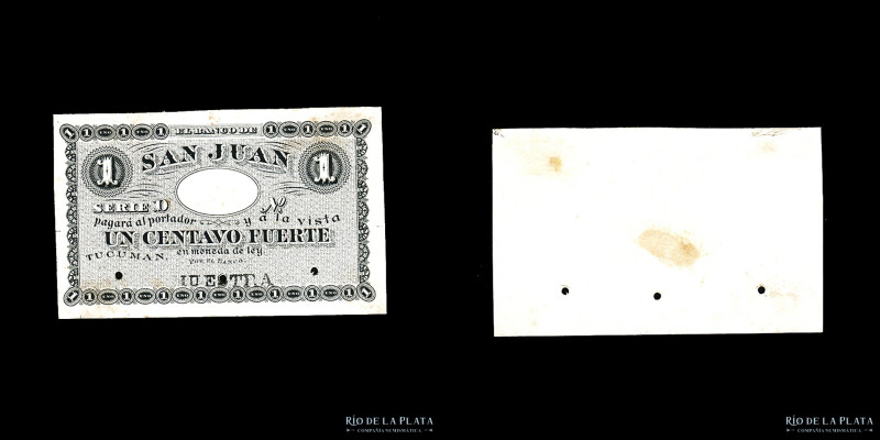 Argentina. Tucuman. El Banco Provincial de Tucuman. Specimen 1 Centavo ND1876 si...