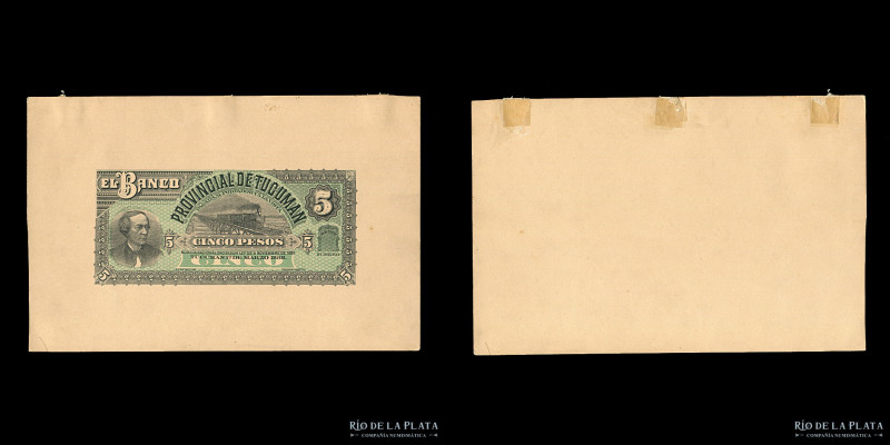 Argentina. Tucuman. El Banco Provincial de Tucuman. Proof 5 Pesos 1888 Front sob...