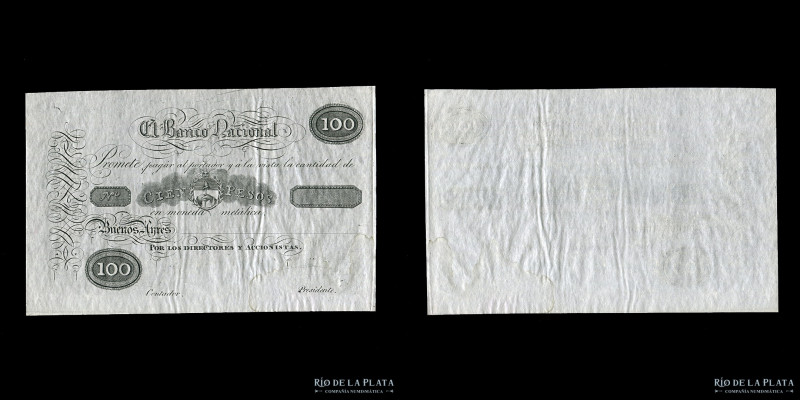 Argentina. Banco Nacional, Buenos Aires. 100 Pesos 1826 Reimpresión Oficial 1900...
