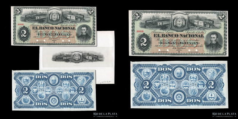 Argentina. Banco Nacional, Buenos Aires. Proof 2 Pesos Fuertes 1875, anverso y r...