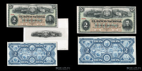 Banco Nacional. Proof 2 Pesos Fuertes 1873 y viñeta