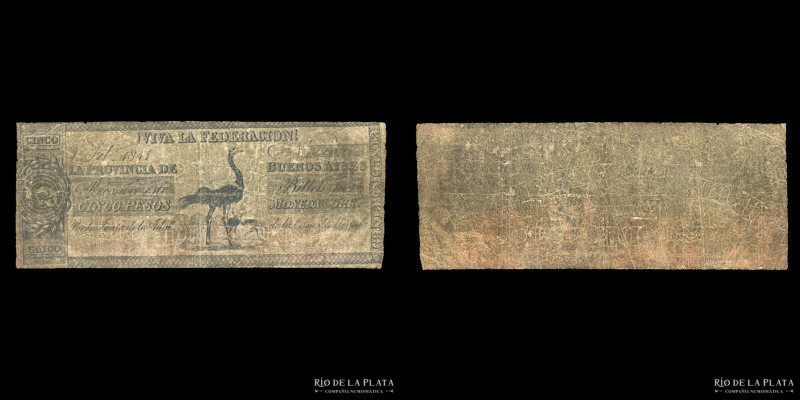 Argentina. Buenos Aires. Época de Rosas. 5 Pesos Moneda Corriente 1841. Unifaz. ...