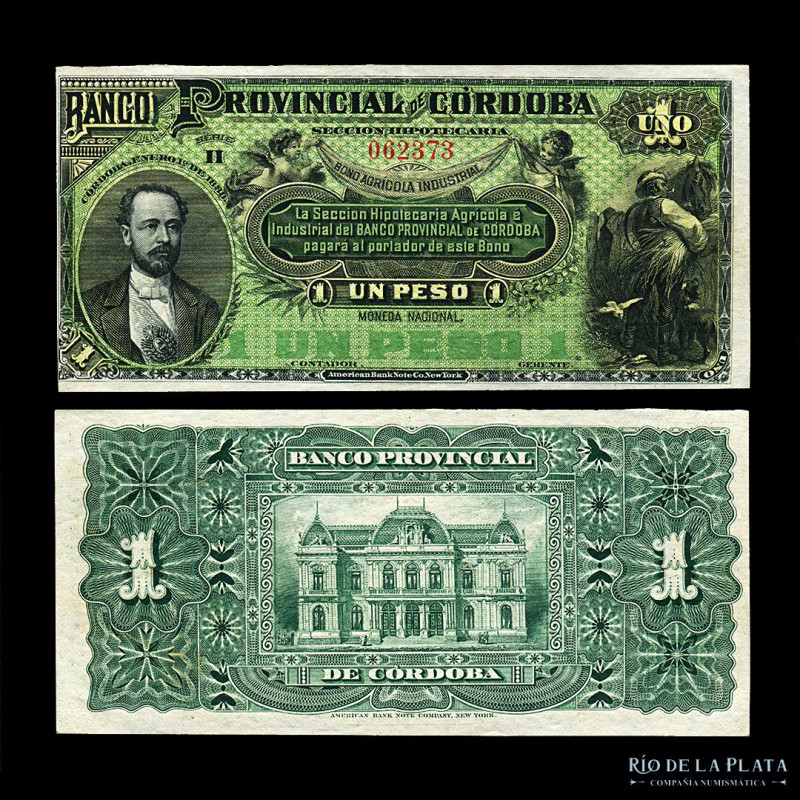 Argentina. Banco Provincial de Córdoba. 1 Peso 1889 Remainder. Bauman COR-116r; ...