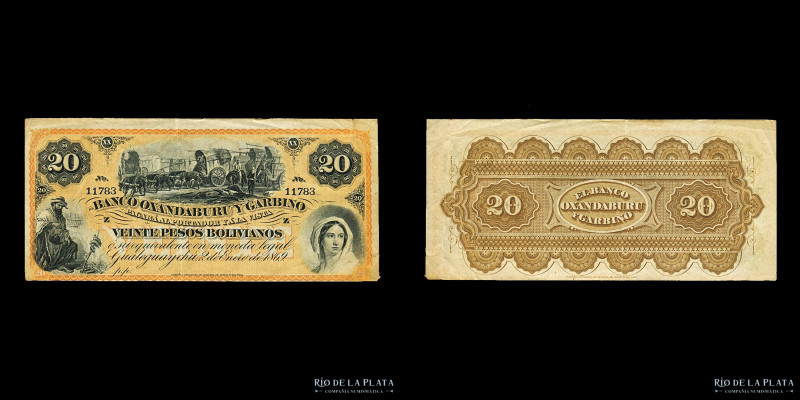 Argentina. Entre Ríos. Banco Domingo Garbino (Gualeguaychú) 20 Pesos Fuertes 186...
