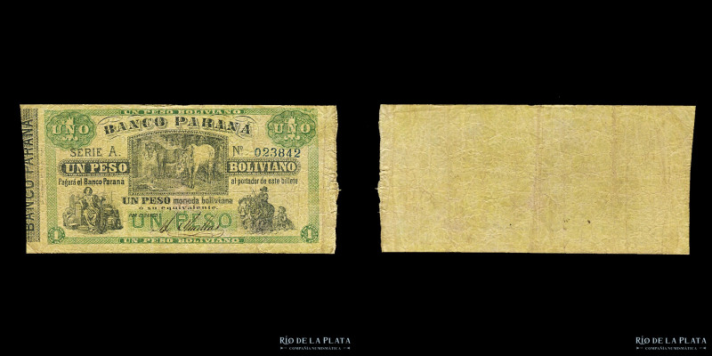 Argentina. Entre Ríos. El Banco Paraná. 1 Peso Moneda Boliviana 1868. Sin Resell...