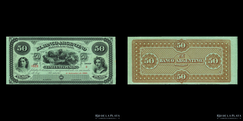 Argentina. Santa Fe, Rosario. El Banco Argentino. 50 Pesos Plata Boliviana 1866 ...