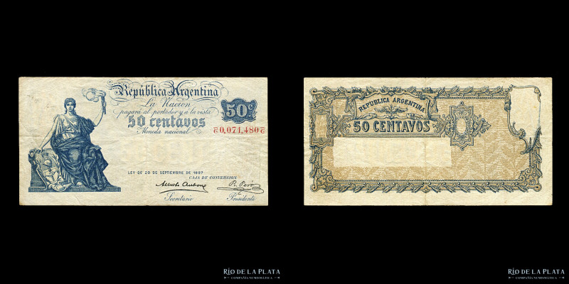 Argentina. Caja de Conversión, Macros. 50 Centavos 1899 . Firmas: Aubone - Peró....