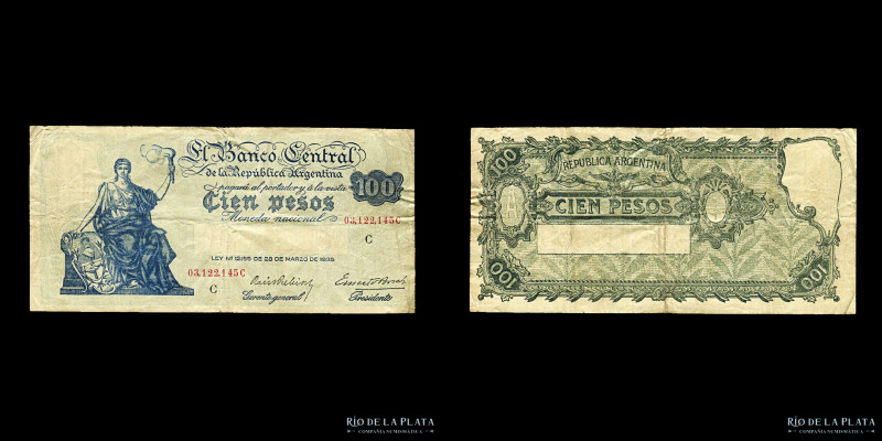 Argentina. BCRA Moneda Nacional. 100 Pesos 1937. Firmas: Prebisch - Bosch. Col 4...