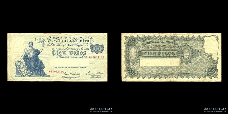 Argentina. BCRA Moneda Nacional. 100 Pesos 1938. Firmas: Prebisch - Bosch. Col 4...