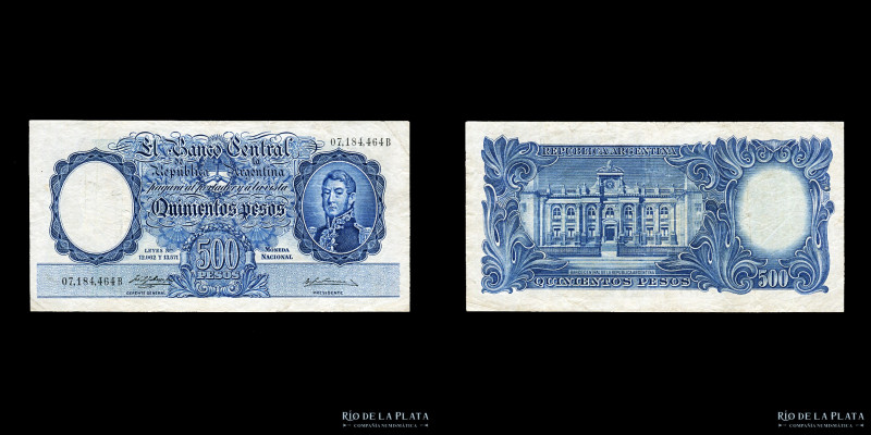 Argentina. BCRA Moneda Nacional San Martín jóven. 500 Pesos 1956. Números negros...