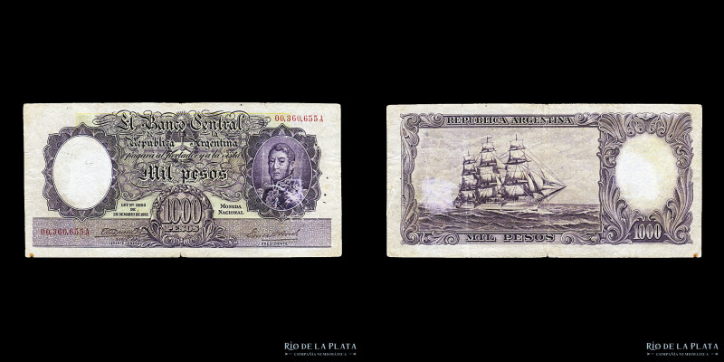 Argentina. BCRA Moneda Nacional San Martín jóven. 1000 Pesos 1944. Números rojos...