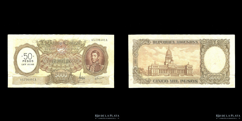 Argentina. Moneda Nacional. 5.000 Pesos 1969 Resellado a 50 Pesos Ley 18.188. Fi...