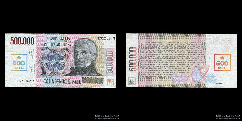 Argentina. Serie Australes. 500.000 Australes 1990 Transitorio. Firma: González ...