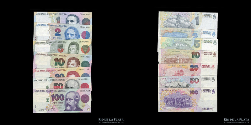 Argentina. Serie Pesos Convertibles 1º diseño completa: 1 Peso hasta 100 Pesos. ...