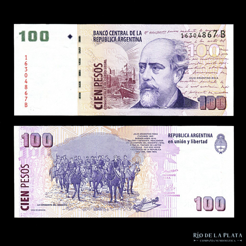 Argentina. 100 Pesos Convertibles 2002. 2º Diseño. Serie B. Firmas: Blejer - Maq...