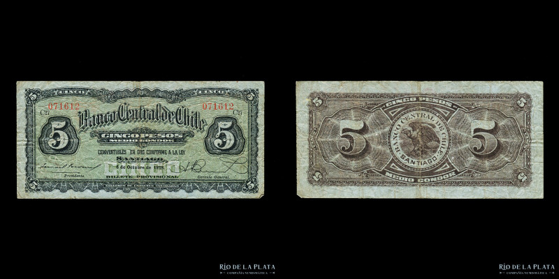 Chile. Billete Provisional. 5 Pesos 1928. Pick 82 (VF+)
Estimate: USD 20-40