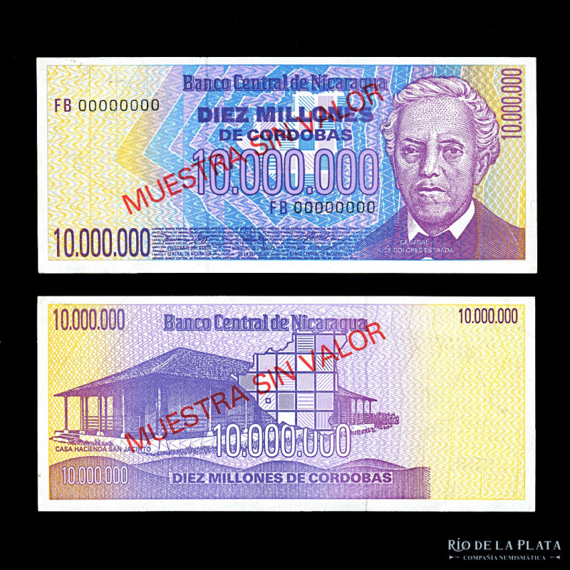 Nicaragua. Specimen 10.000.000 Córdobas ND1990. Resello rojo de Muestra sin valo...