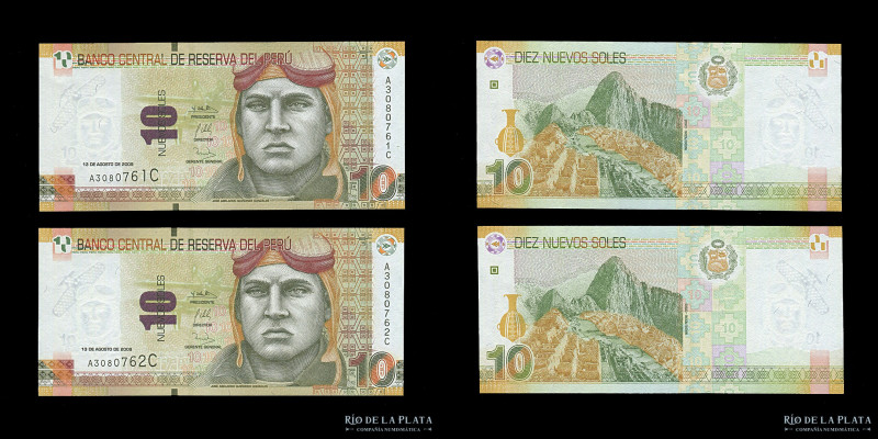 Perú. 2x10 Nuevos Soles 2009 Correlativos. Serie AC. P187 (UNC)
Estimate: USD 3...