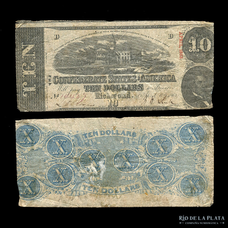 USA. Confederate States of America. 10 Dollars 1863. P60 (F)
Estimate: USD 50-1...