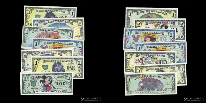 USA. Disney Dollar 1993-2013, lote x 6. Incluye 1 Dollar 1993 Mickey 65th (2); 1...