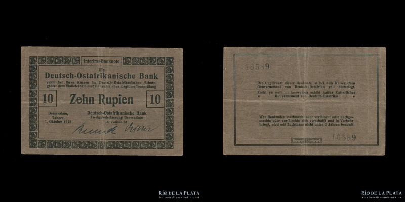 Africa Alemana del Este. 10 Rupias 1915. Pick 38a (VF, marcas de doblado)
Estim...