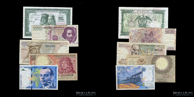 Europa. Lote x 5 billetes diferentes paises. Incluye: Paises Bajos 25 Gulden; Bé...