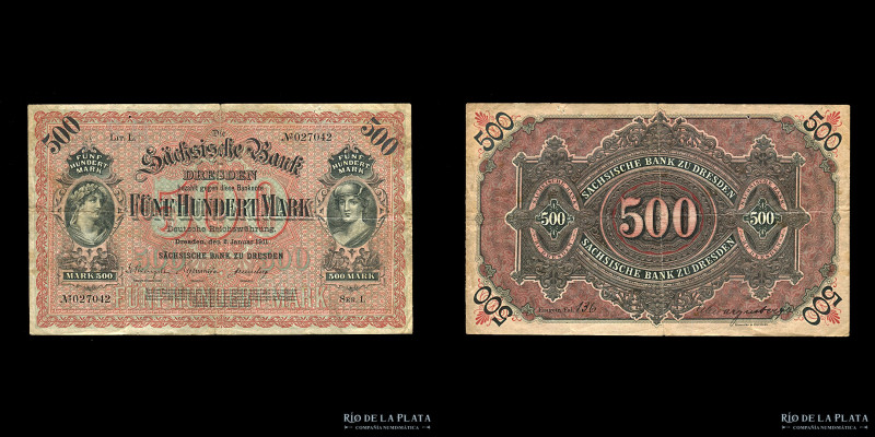 Alemania. Sajonia (Sachsische Bank) 500 Mark 1911. Pick S953b (VF)
Estimate: US...