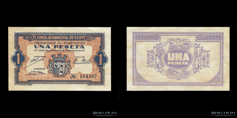 España. Guerra Civil. Caspe (Zaragoza) 1 Peseta 1937. aUNC
Estimate: USD 20-40