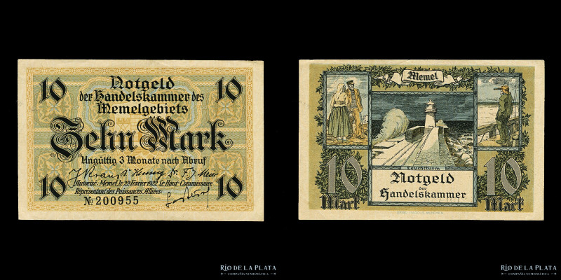 Memel (Lituania) Administración francesa post WWI. Notgeld 10 Mark 1922. Pick 5 ...