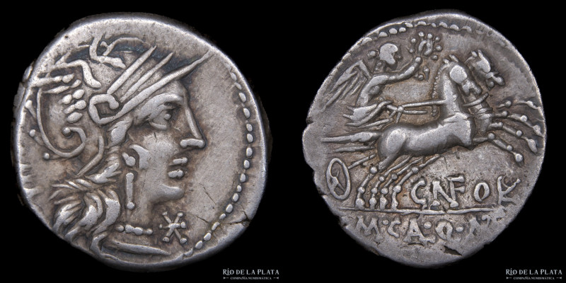 Roman Republic. M. Calidius, Q. Caecilius, C. Fulvius 117-116BC, AR Denarius. Ro...