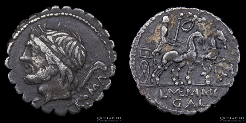Roman Republic. L. Memmius L. f. Galeria 106BC. AR Denarius serratus. Rome mint....