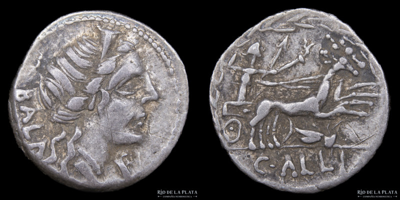 Roman Republic. C. Allius Bala 92BC, AR Denarius. Rome mint. 17.0mm; 3.87g; 12h....