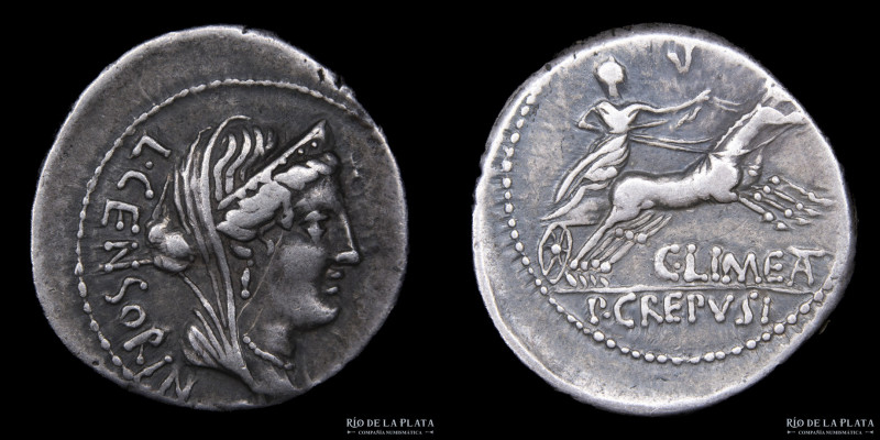 Roman Republic. L. Censorinus, P. Crepusius and C. Limetanus 82BC, AR Denarius. ...
